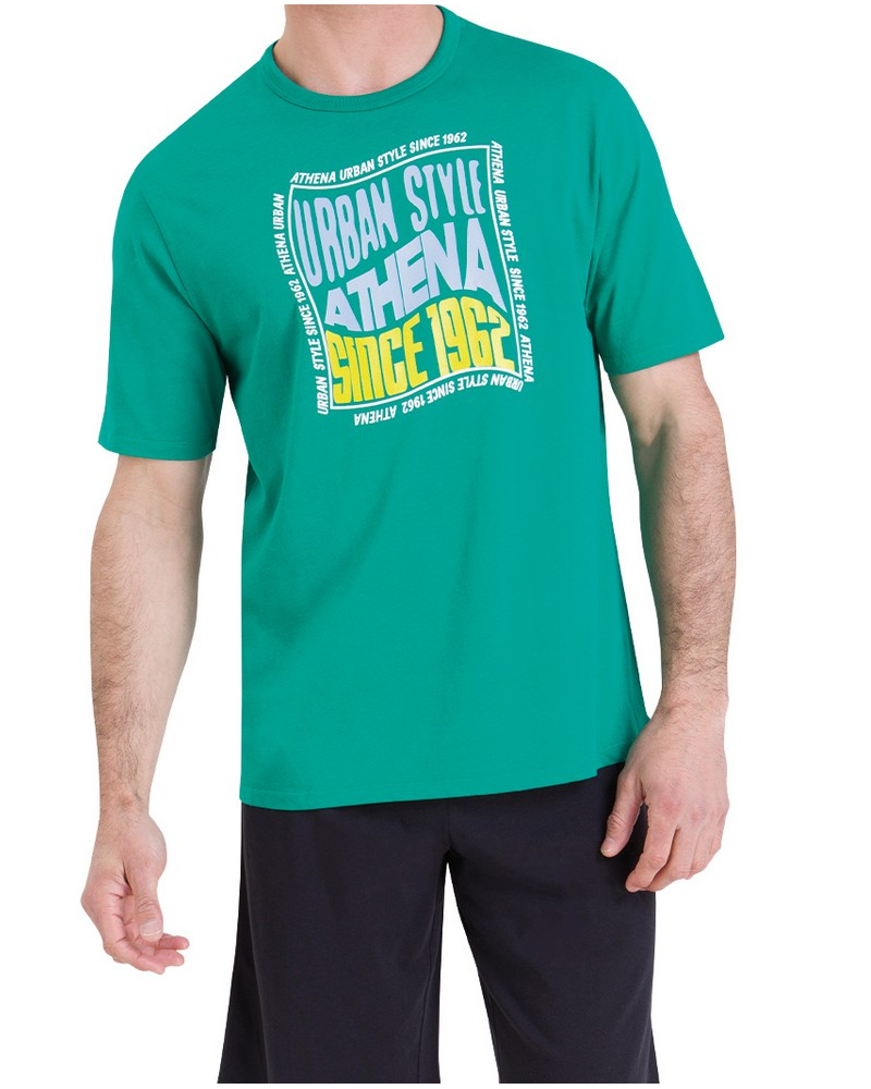 Pijama corto 100% algodón Athena Ecopack Sérigraphie (Vert/Noir)