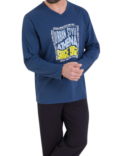 Long pyjamas 100% cotton Athena Ecopack Sérigraphie (Marine/Noir)