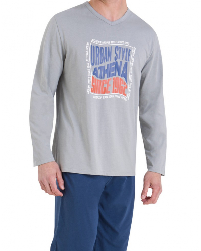 Pijama largo 100% algodón Athena Ecopack Sérigraphie (Gris/Marine)