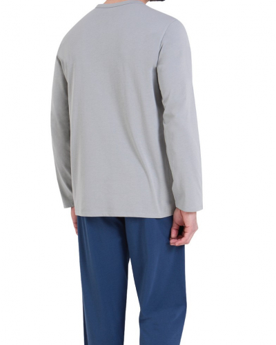 Pyjama long 100% coton Athena Ecopack Sérigraphie (Gris/Marine)