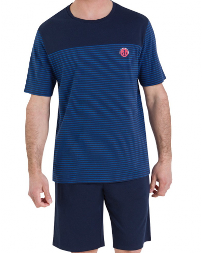 Pyjama court 100% coton Athena Rayures l'Escale (Bleu/Marine)