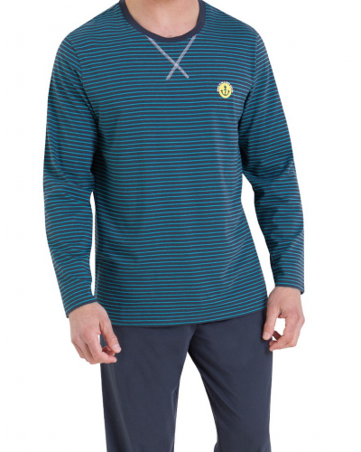 Long pyjama 100% cotton Athena Rayures l'Escale (Menthe/Anthracite)