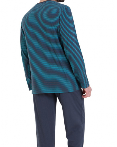 Pijama largo 100% algodón Athena Rayures l'Escale (Menthe/Anthracite)