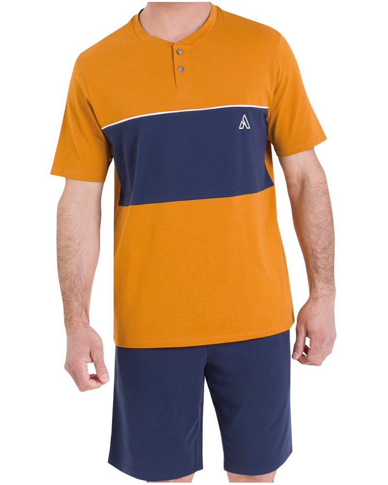 Pyjama court 100% coton Athena Chic (Miel/Marine)