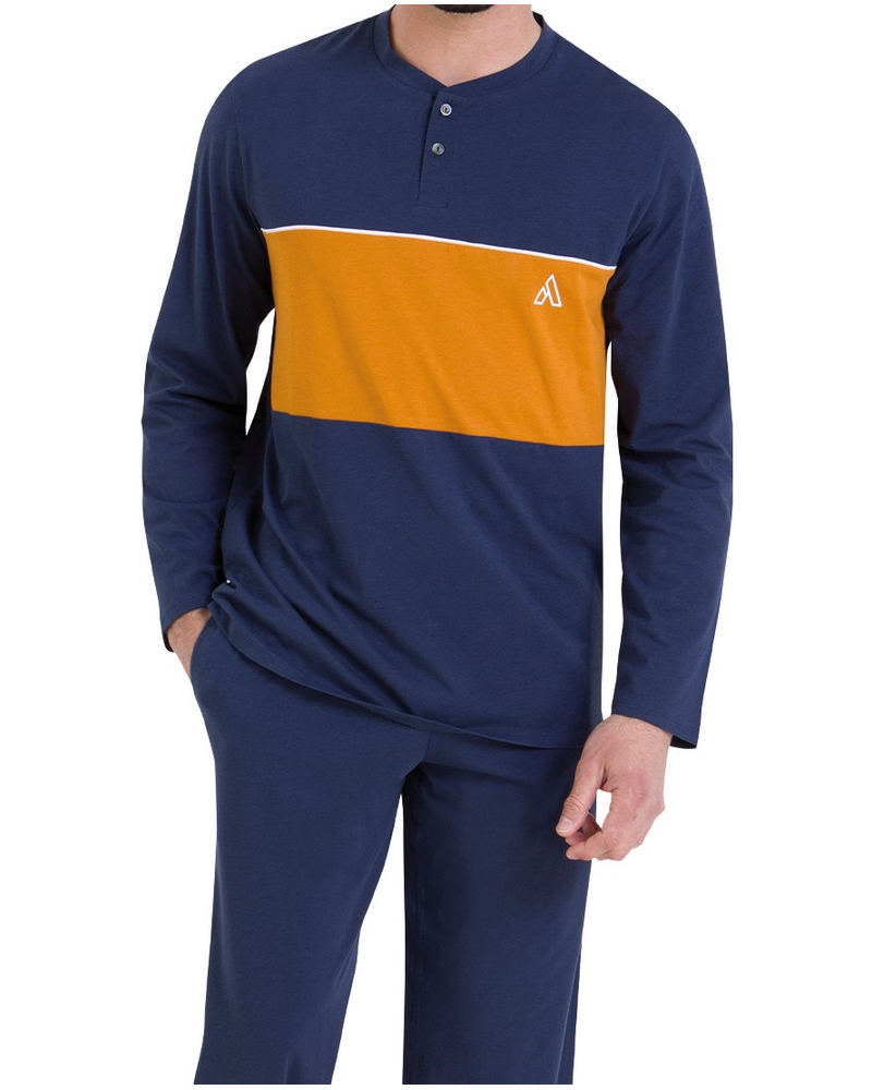 Long pyjama 100% cotton Athena Chic (Marine/Miel)