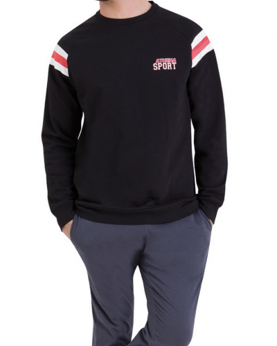 Pyjama long 100% coton Athena Molleton (Noir/Gris Anthracite)