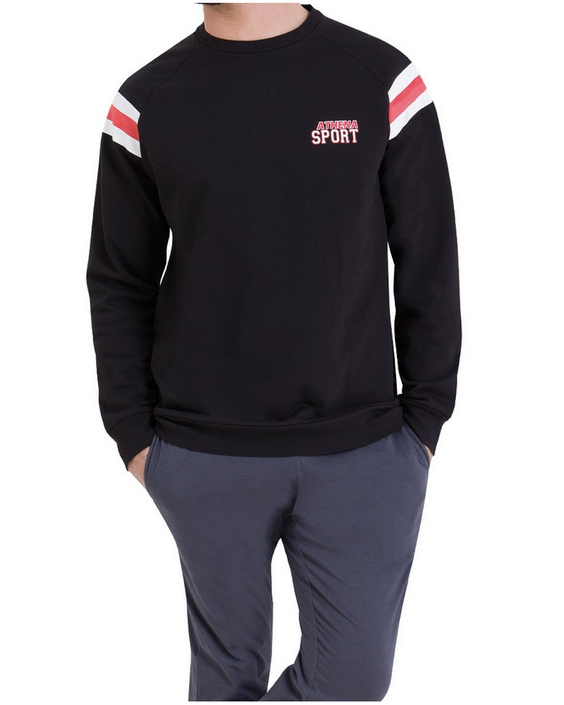 Pijama largo 100% algodón Athena Molleton (Noir/Gris Anthracite)