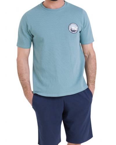 Pyjama court 100% coton Athena Waffle (Bleu Arctic/Marine)