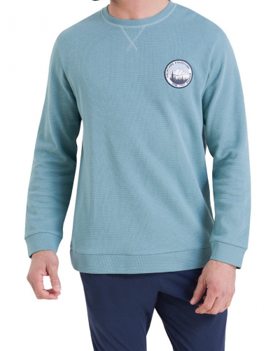 Pyjama long 100% coton Athena Waffle (Bleu Arctic/Marine)