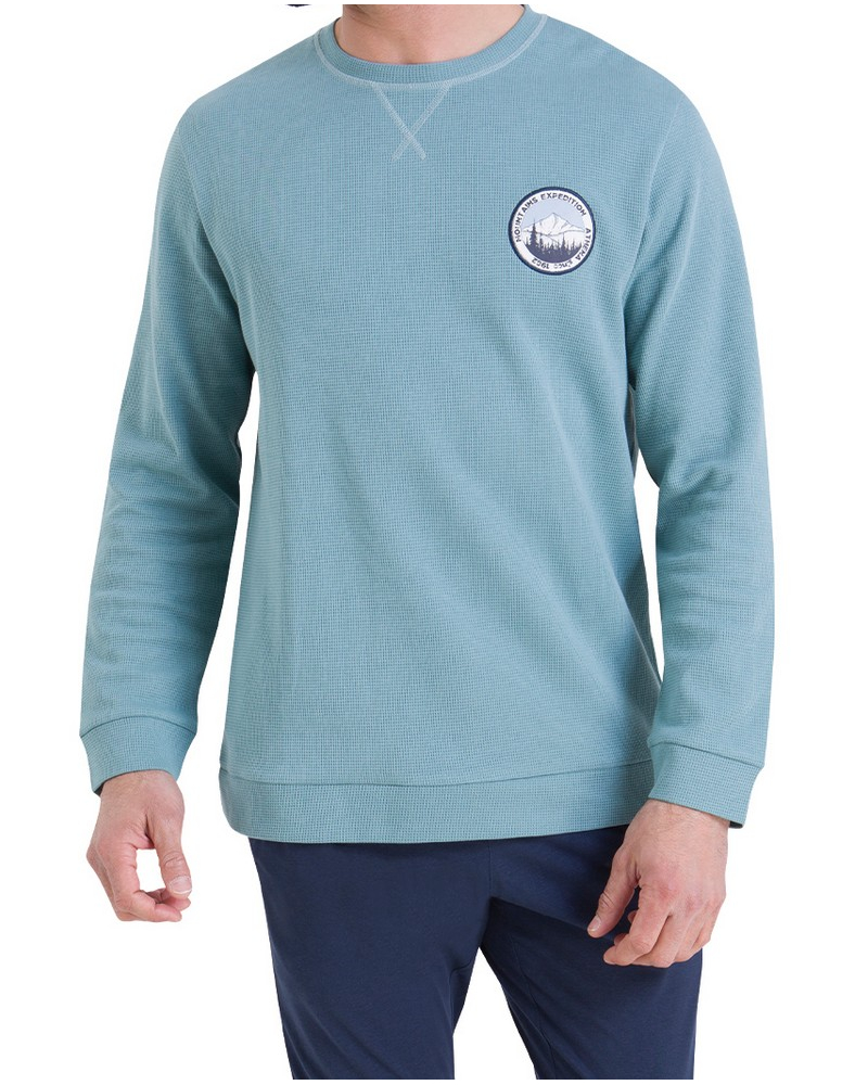 Pyjama long 100% coton Athena Waffle (Bleu Arctic/Marine)