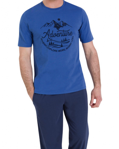 Long pyjama short-sleeved 100% cotton Athena Winter (Bleu/Marine)