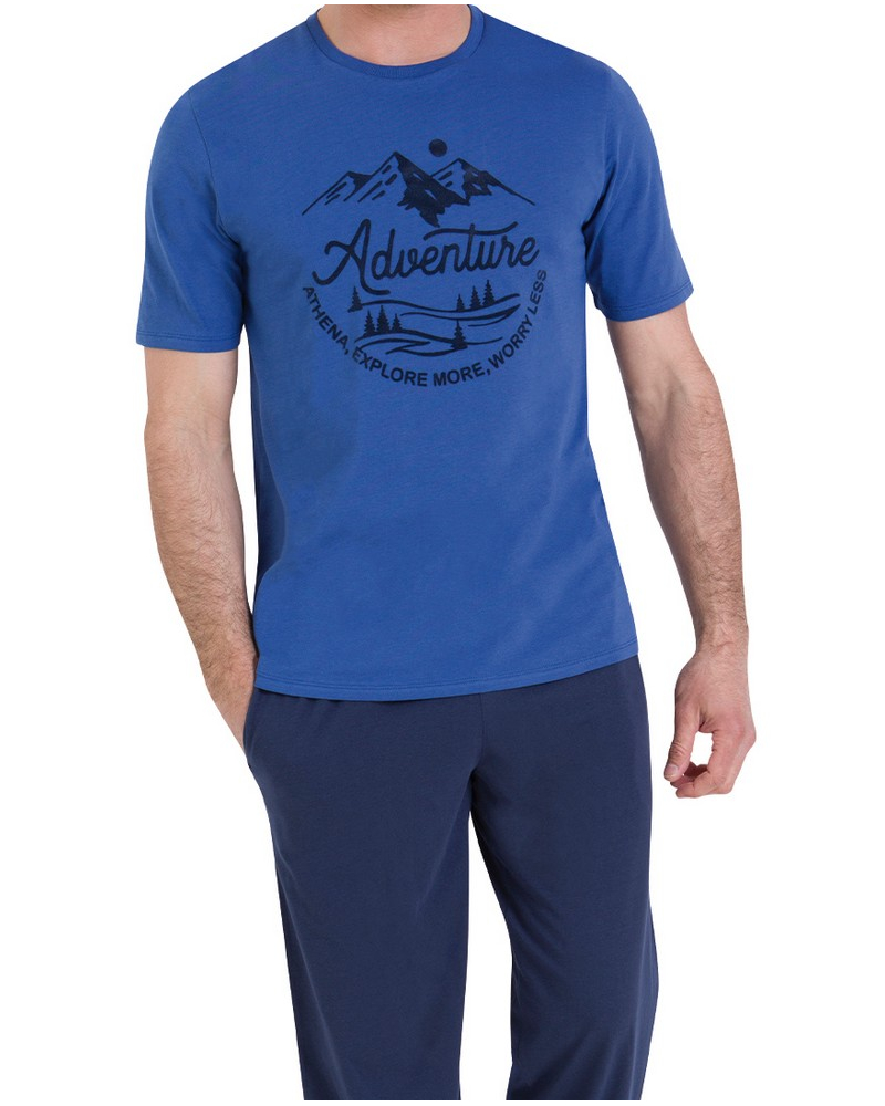 Pijama largo de manga corta 100% algodón Athena Winter (Bleu/Marine)