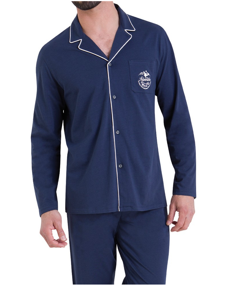 Pyjama long ouvert 100% coton Athena Winter (Marine)