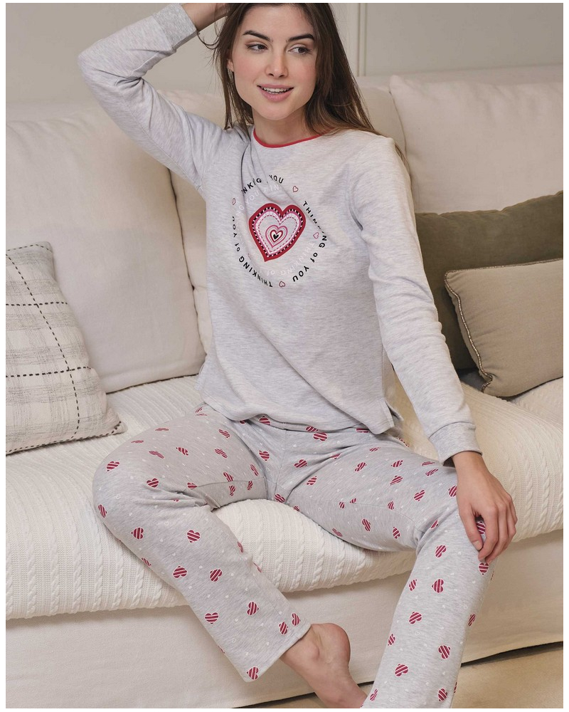 Long pyjama hearts Massana (Imprimé Gris)