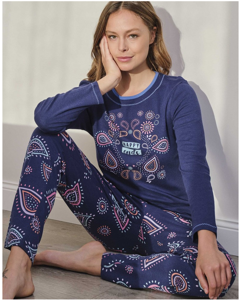 Pyjama long 100% coton Massana (Imprimé Bleu)