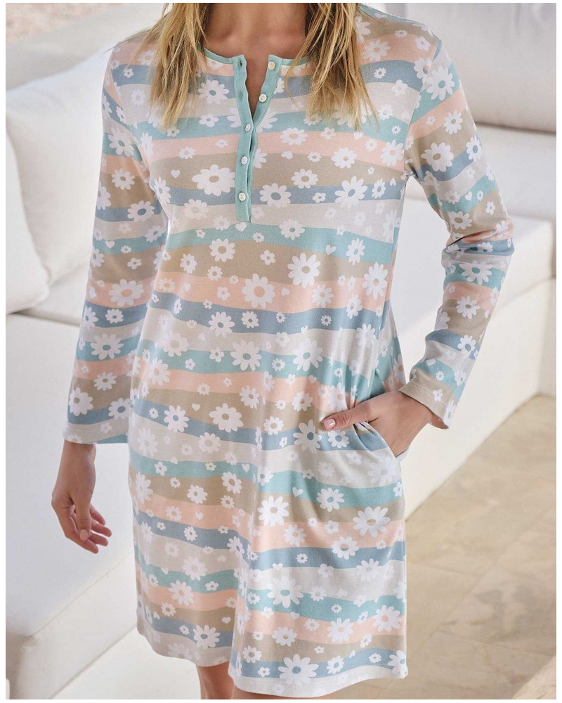 Long-sleeved cotton nightdress Massana (Multicolore)