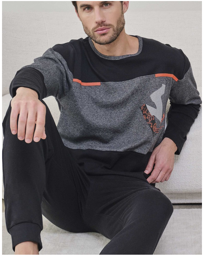 Long cotton pyjamas Massana (Imprimé Noir)