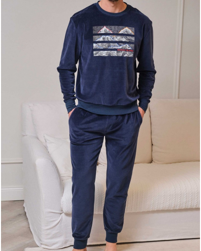 Pyjamas cotton and velvet Massana (Imprimé Bleu)