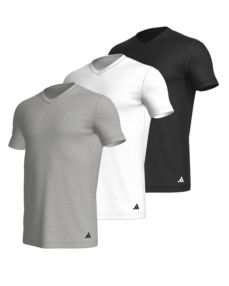 Lot de 3 t-shirts col V 100% Coton Adidas Active Core (Gris/Blanc/Noir)