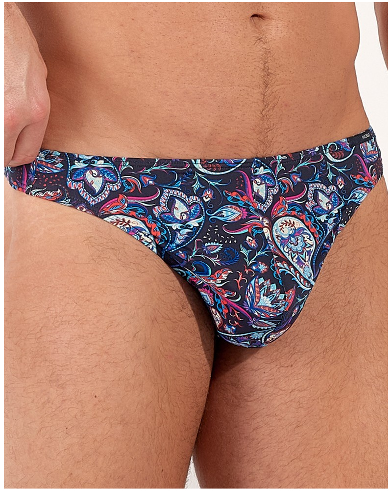 Tanga en microfibra HOM Funky Styles (Imprimé Bleu Marine)