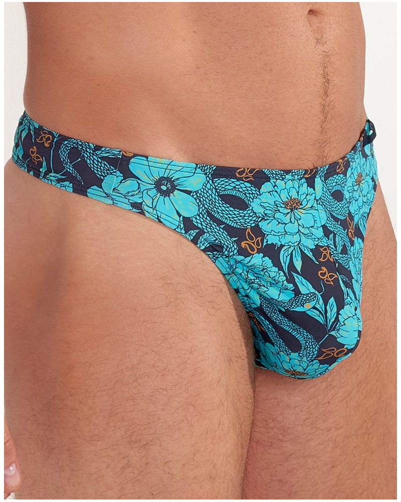Tanga en microfibra HOM Funky Styles (Imprimé bleu)
