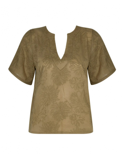 Top de plage manches courtes 100% coton Antigel La Bohème (Kaki Bronze)