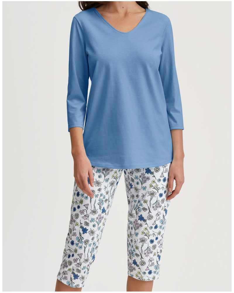 Pijama 3/4 Calida Flower Nights 100% algodón (Riviera Blue)