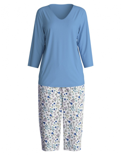 3/4 pyjamas Calida Flower Nights 100% cotton (Riviera Blue)
