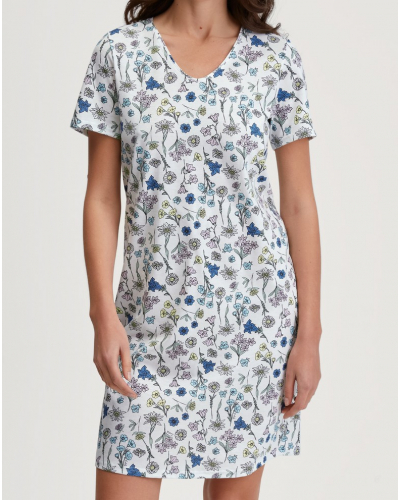 Nightdress Calida Flower Nights 100% cotton (Riviera Blue)