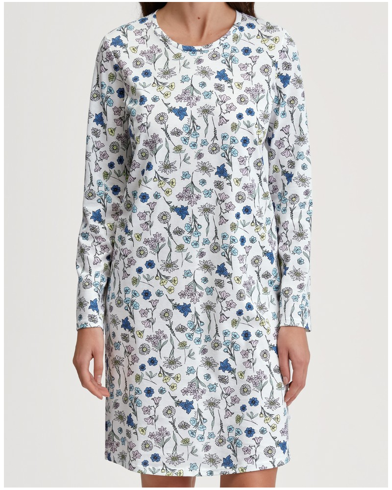 Nightdress Calida Flower Nights 100% cotton (Riviera Blue)
