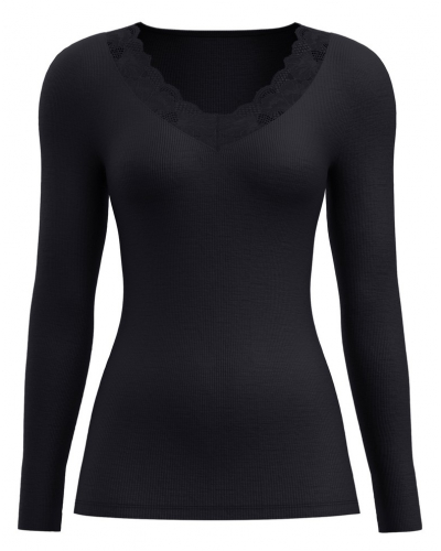 Camiseta de manga larga Calida Glam Lana & Seda (Negro)