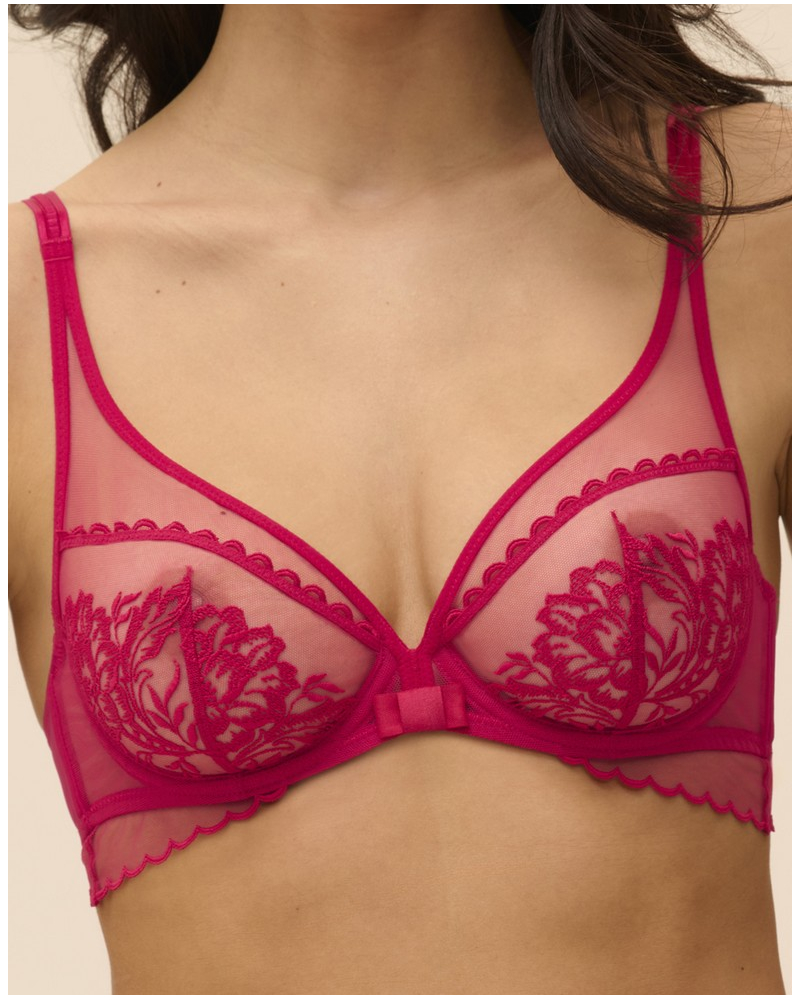 Soutien-gorge armature décolleté plongeant Simone Pérèle Romance (Cranberry)