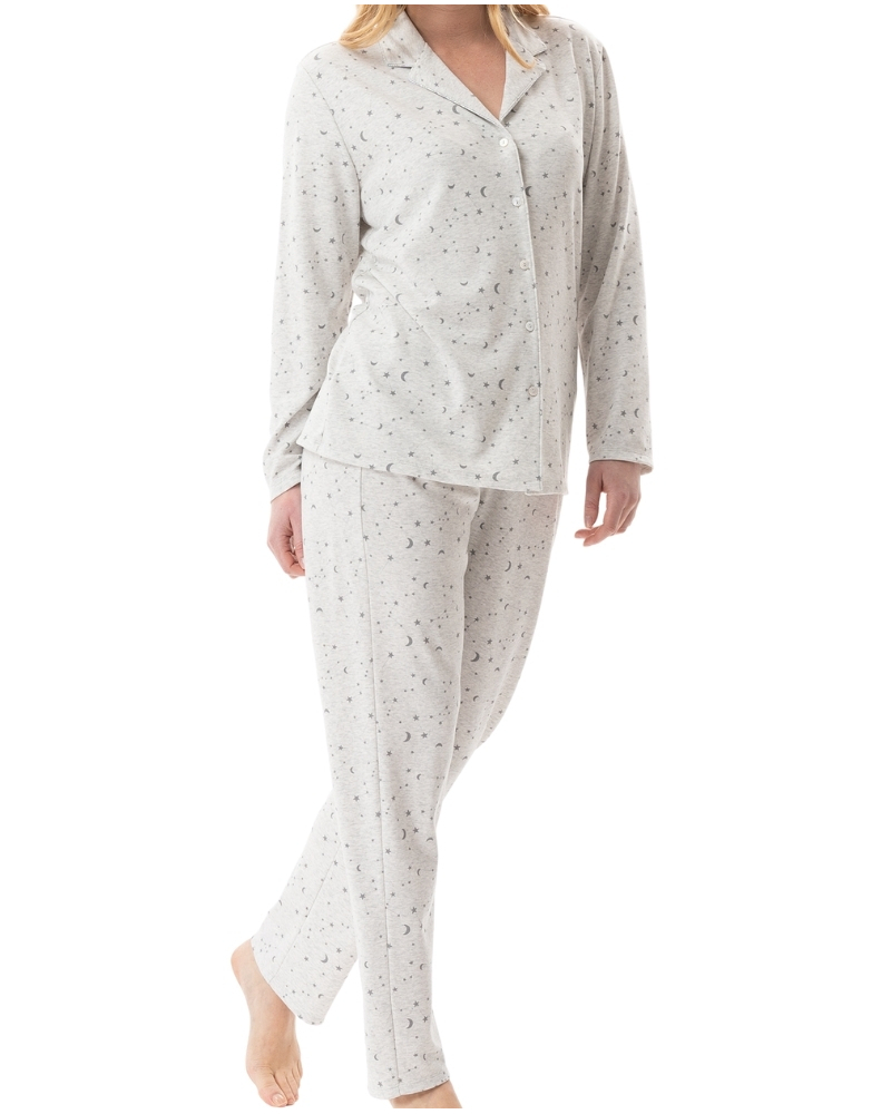 Pyjama boutonné Interlock 100% coton Le Chat Luna (Gris Chiné)