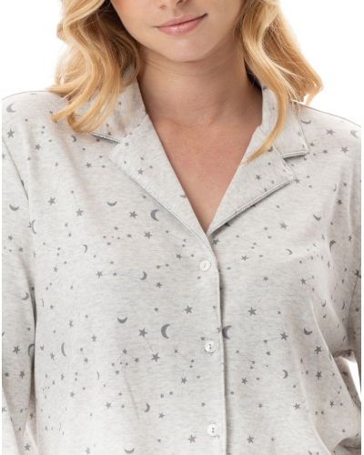 Pyjama boutonné Interlock 100% coton Le Chat Luna (Gris Chiné)