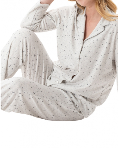 Pijama abotonado Interlock 100% algodón Le Chat Luna (Gris Chiné)
