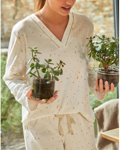 Pijama Interlock 100% algodón Le Chat Luna (Ecru)