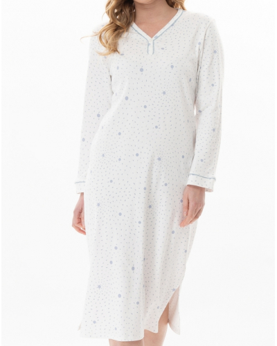 Chemise de nuit Interlock 100% coton Le Chat Cosy (Ecru/Ciel)