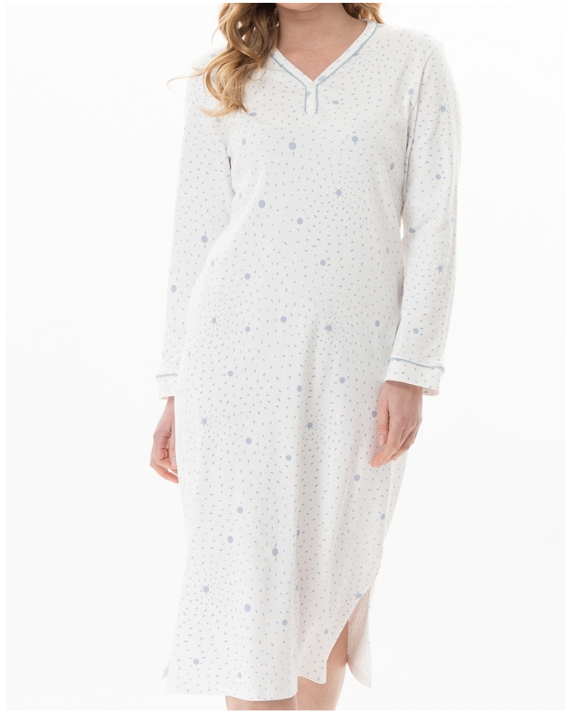 Chemise de nuit Interlock 100% coton Le Chat Cosy (Ecru/Ciel)