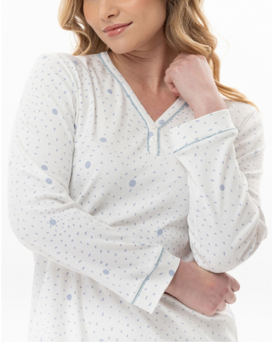 Chemise de nuit Interlock 100% coton Le Chat Cosy (Ecru/Ciel)