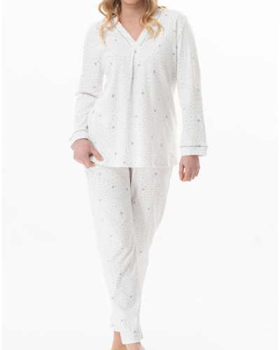 Pyjamas Interlock 100% cotton Le Chat Cosy (Ecru/Ciel)
