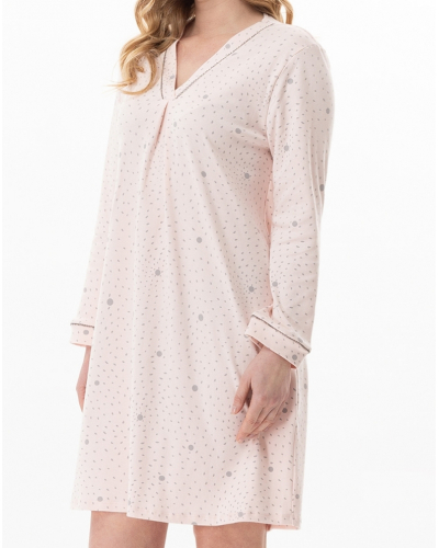Chemise de nuit Interlock 100% coton Le Chat Cosy (Rose/Gris)