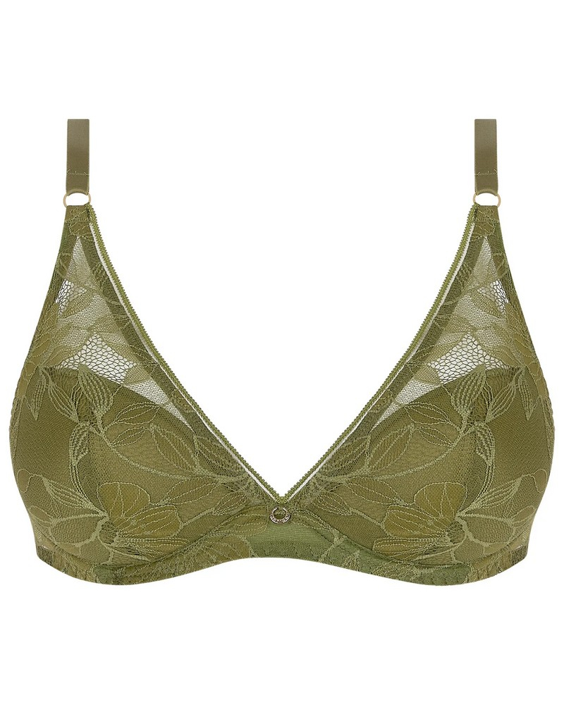Underwired plunge half foam bra Antigel Dentelle Rebelle (Vert Mousse)