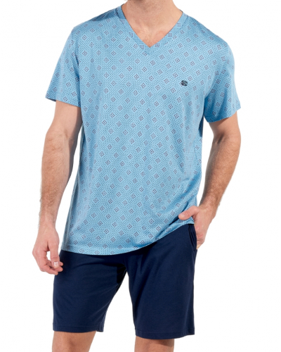 Pyjama court coton et modal HOM Walter (Imprimé Bleu)