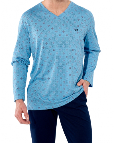 Pyjama long coton et modal HOM Walter (Imprimé Bleu)