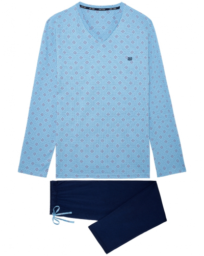 Pyjama long coton et modal HOM Walter (Imprimé Bleu)