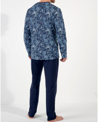 V-neck long pajamas 100% Cotton HOM Compiègne (Imprimé Floral Bleu Jeans)