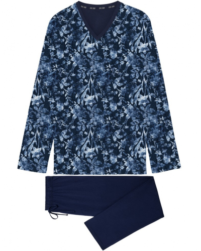 Pijama largo cuello V 100% Algodón HOM Compiègne (Imprimé Floral Bleu Jeans)