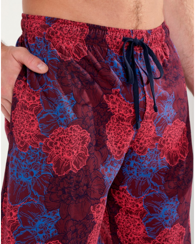 Pijama largo cuello V 100% Algodón HOM Bouquet (Fleurs Bordeaux/Bleu Marine)