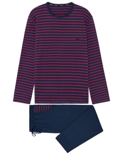 Pijama largo 100% Algodón Interlock HOM Carson (Rayures Marines Bordeaux)