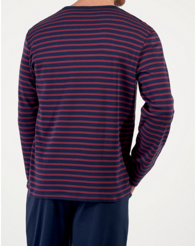 Pyjama long 100% Coton Interlock HOM Carson (Rayures Marines Bordeaux)